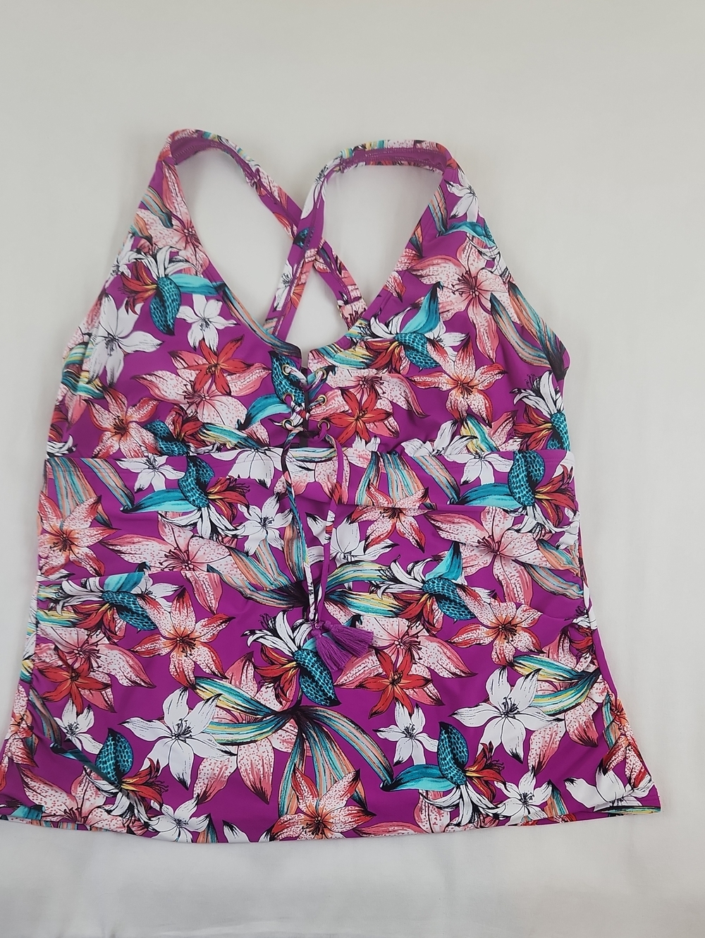 Womens Purple Fushia Floral Tankini Top  1x White Teal